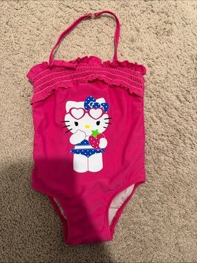 Hello Kitty Hot Pink Girls' One-Piece Swimsuit with Strawberry Graphic